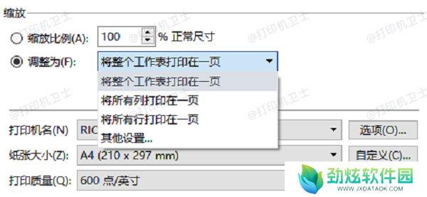 在打印设置中调整尺寸